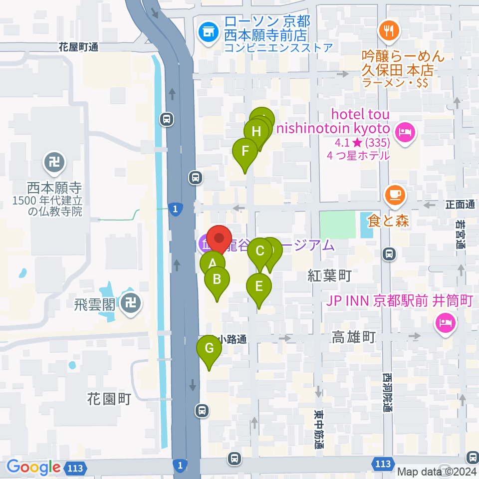 龍谷ミュージアム周辺のホテル一覧地図