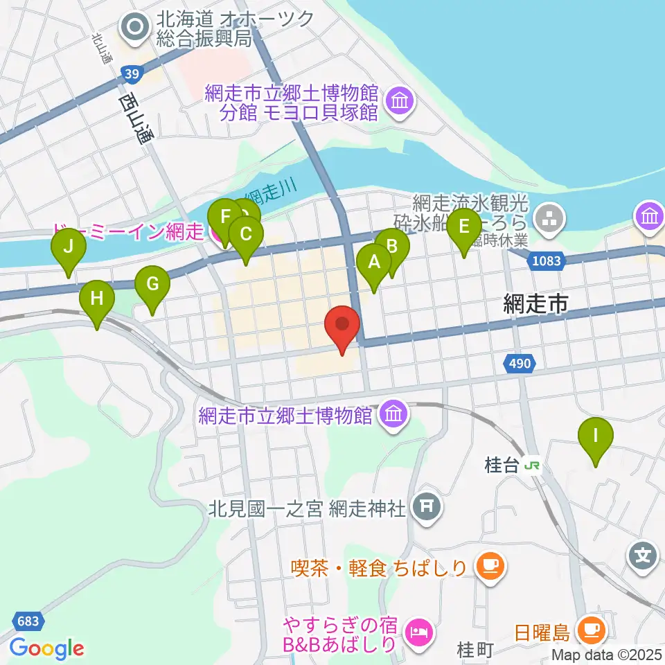網走市立美術館周辺のホテル一覧地図