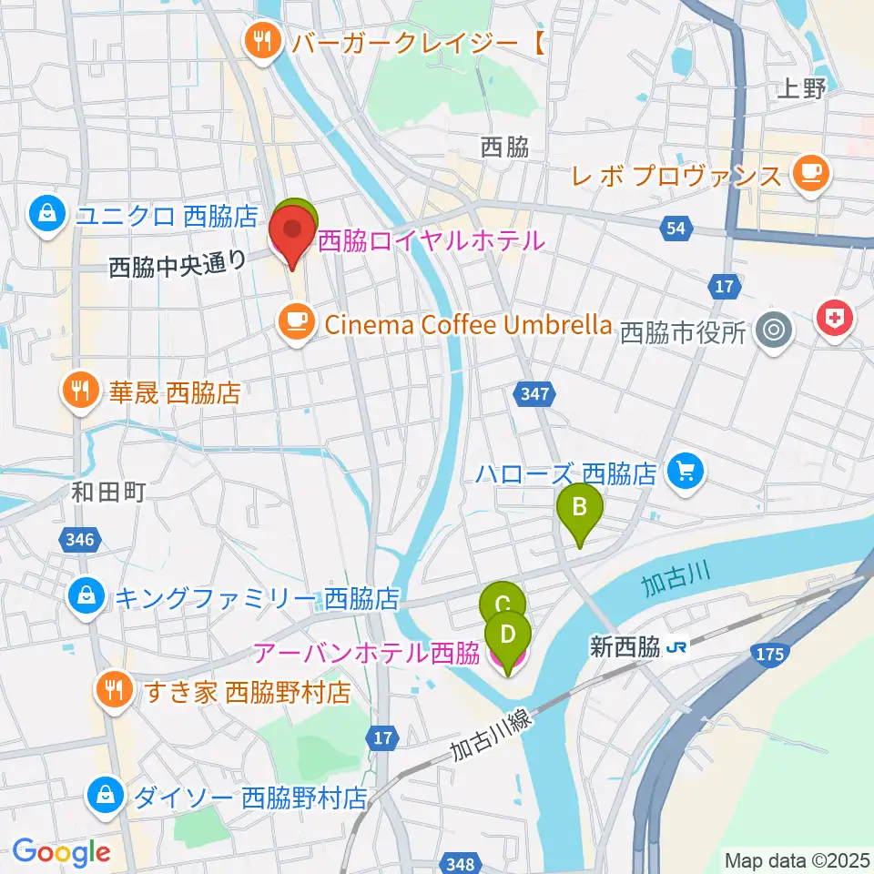 西脇市立音楽ホール アピカホール周辺のホテル一覧地図