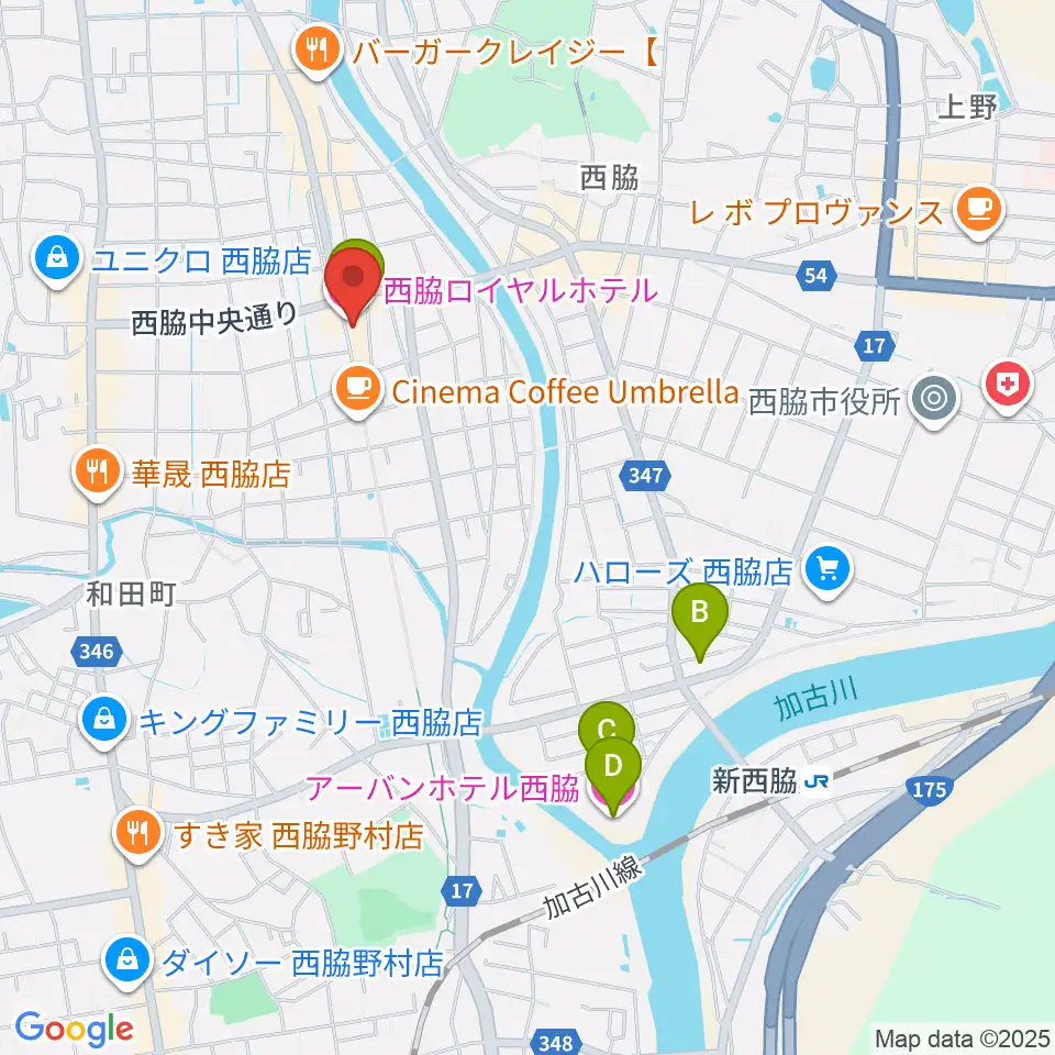 西脇市立音楽ホール アピカホール周辺のホテル一覧地図