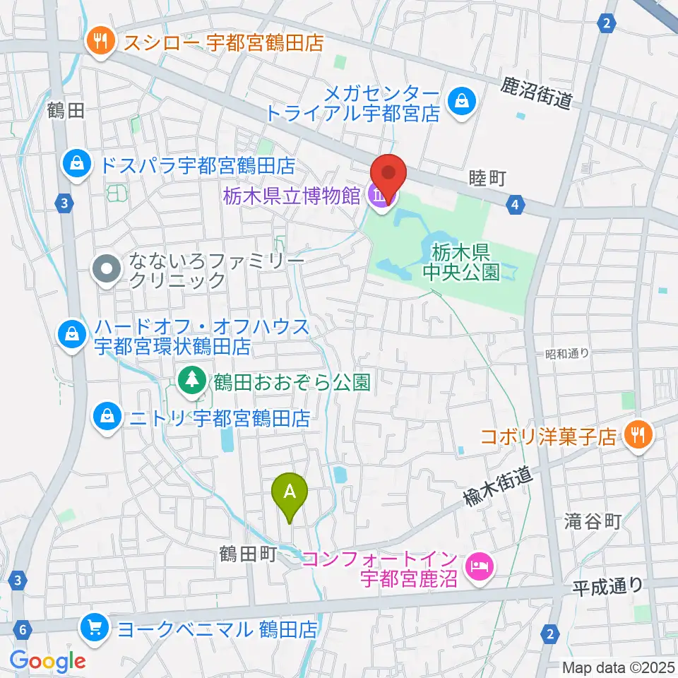 栃木県立博物館周辺のホテル一覧地図