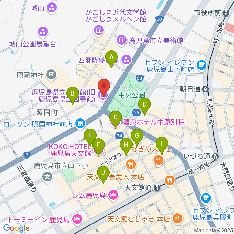 鹿児島県立博物館周辺のホテル一覧地図