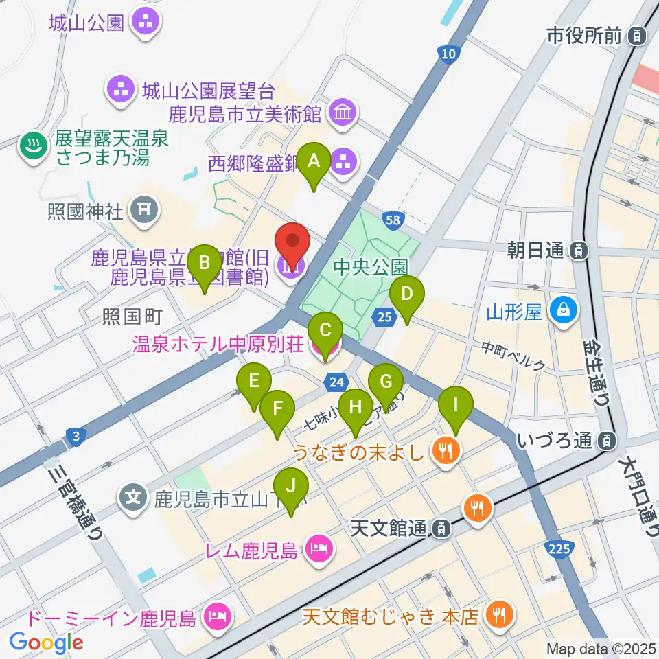 鹿児島県立博物館周辺のホテル一覧地図