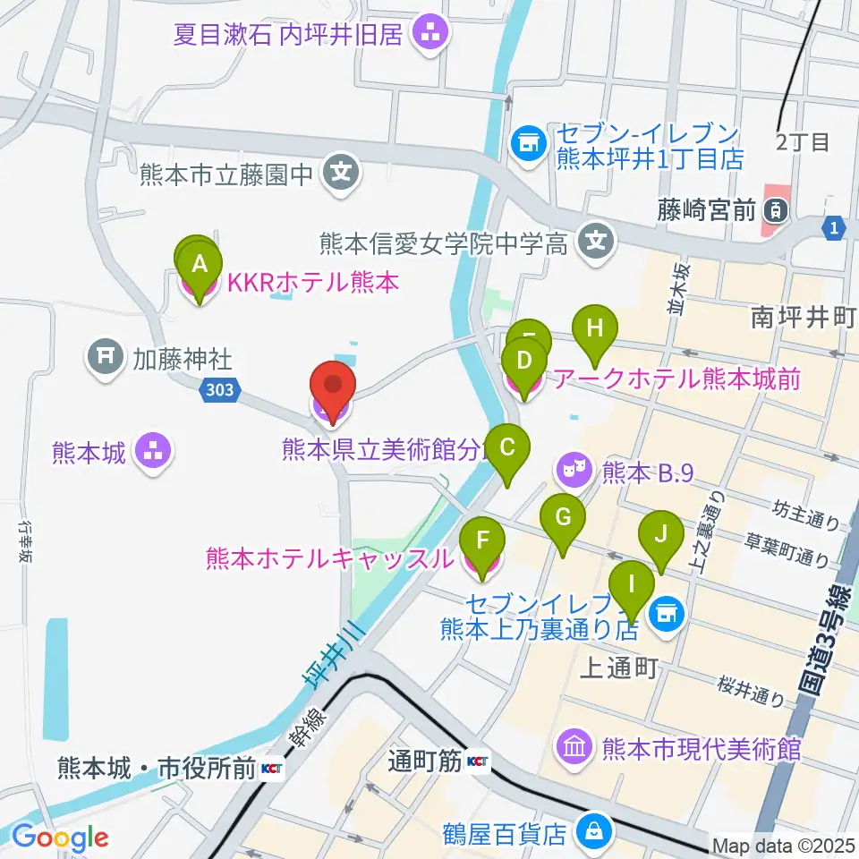 熊本県立美術館分館周辺のホテル一覧地図