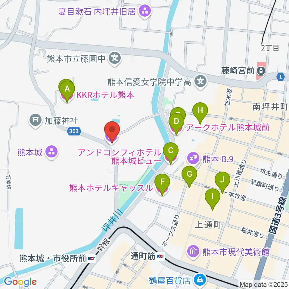 熊本県立美術館分館周辺のホテル一覧地図
