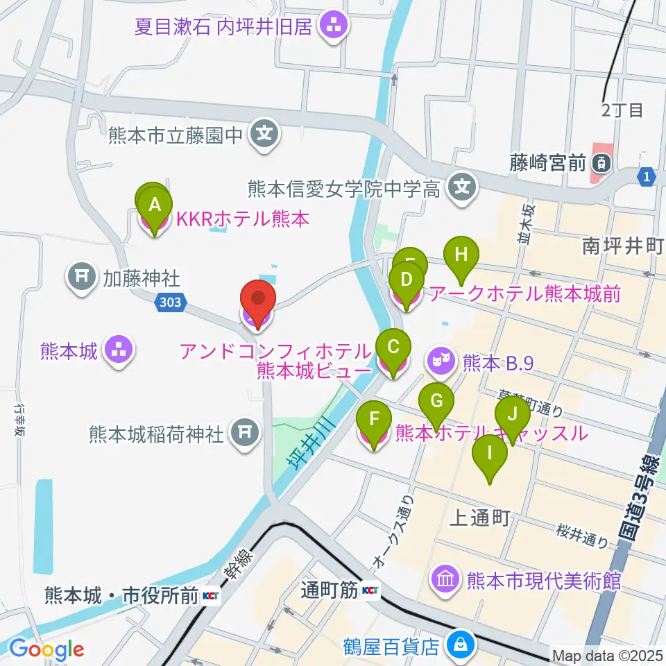 熊本県立美術館分館周辺のホテル一覧地図