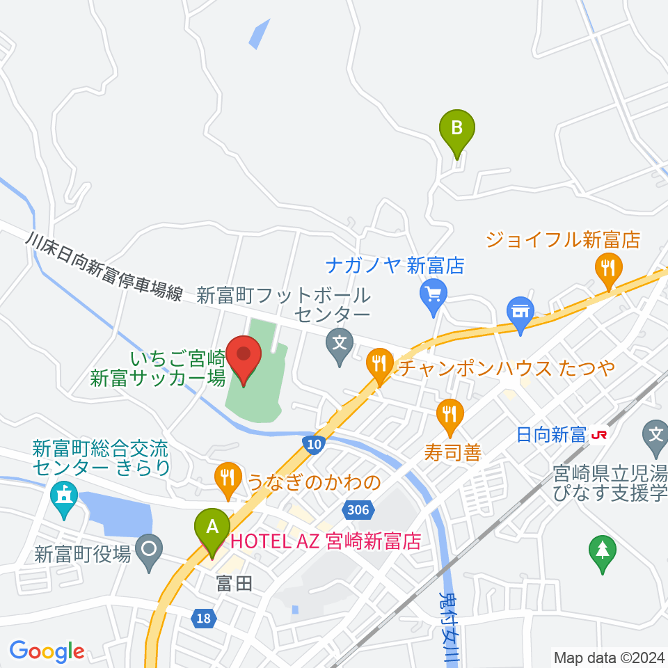 いちご宮崎新富サッカー場周辺のホテル一覧地図