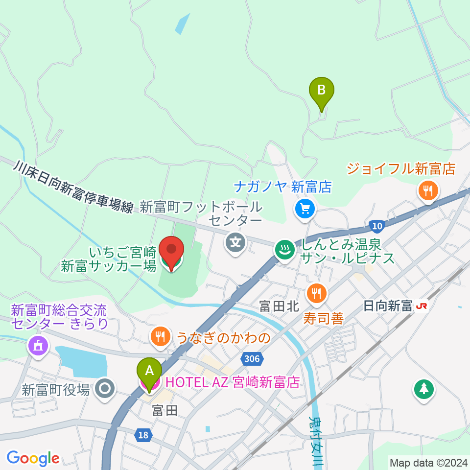 いちご宮崎新富サッカー場周辺のホテル一覧地図