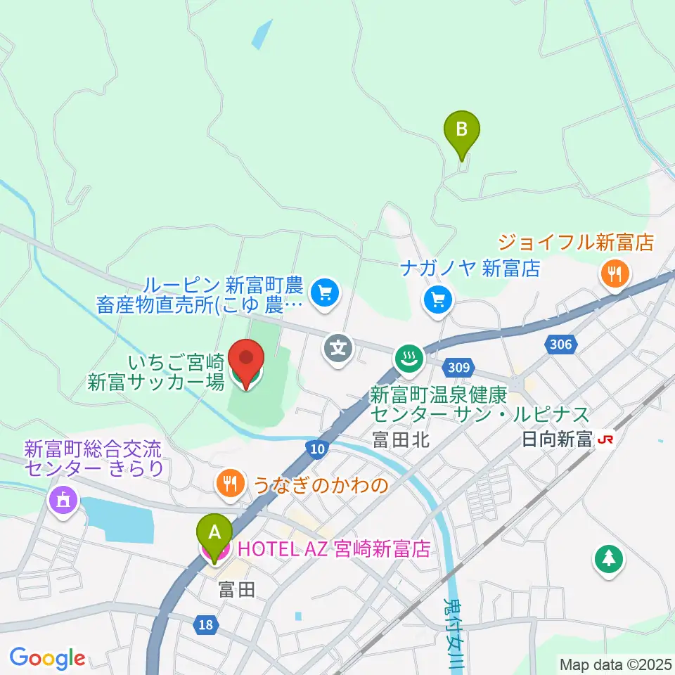 いちご宮崎新富サッカー場周辺のホテル一覧地図