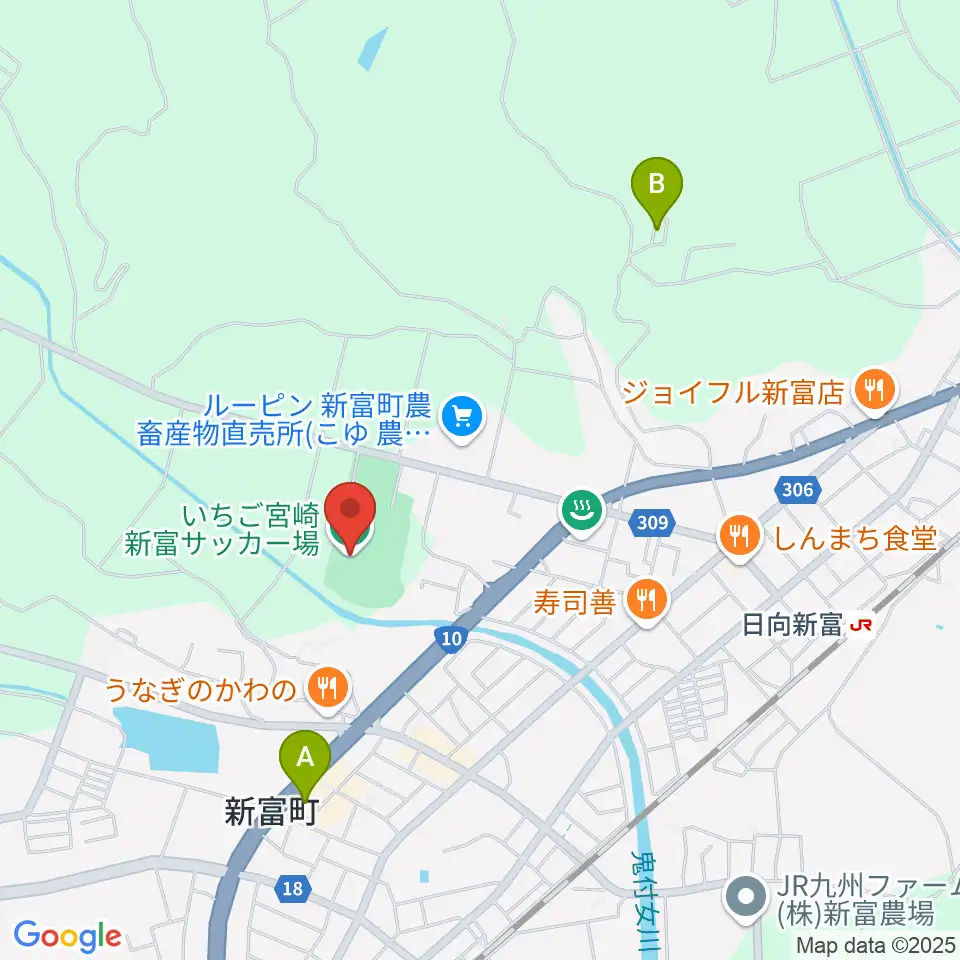 いちご宮崎新富サッカー場周辺のホテル一覧地図
