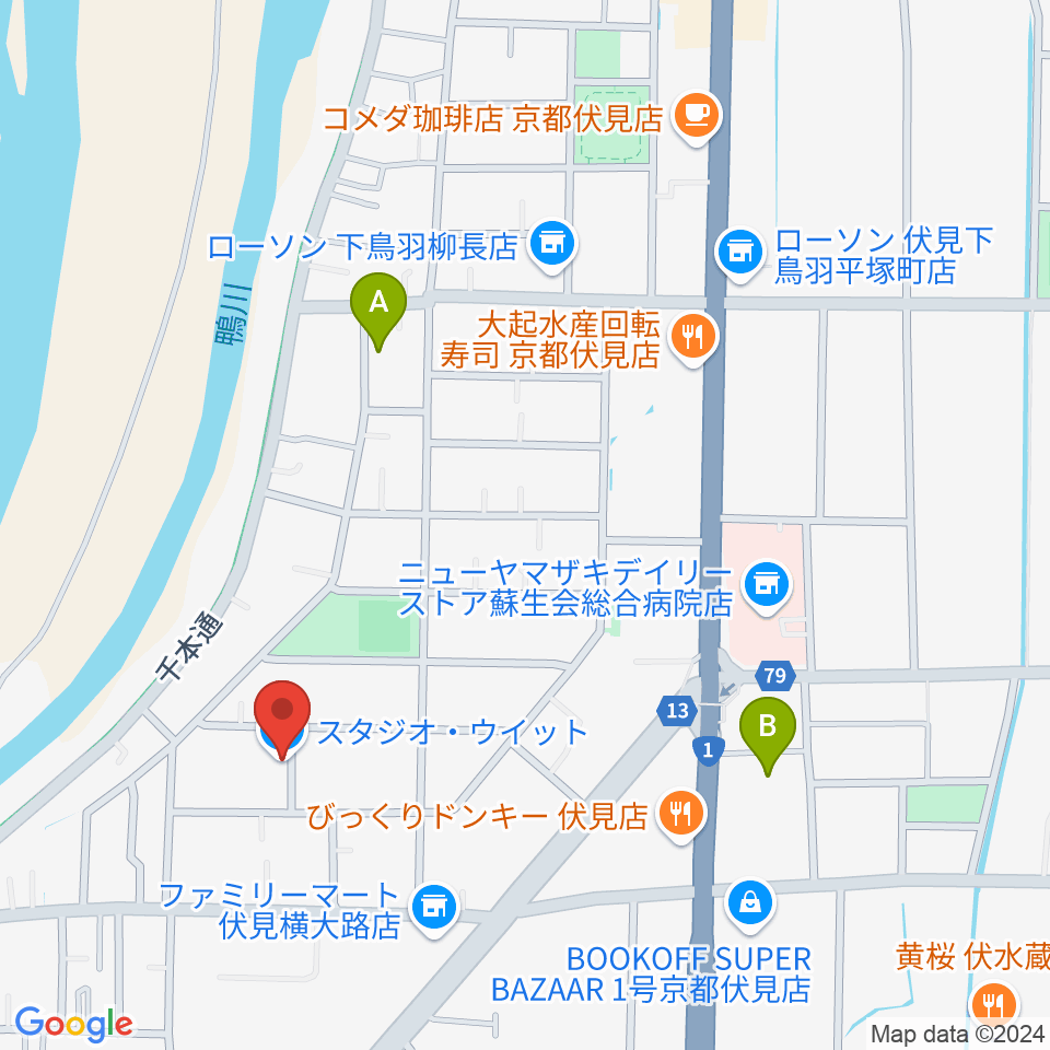 スタジオ・ウイット周辺のホテル一覧地図