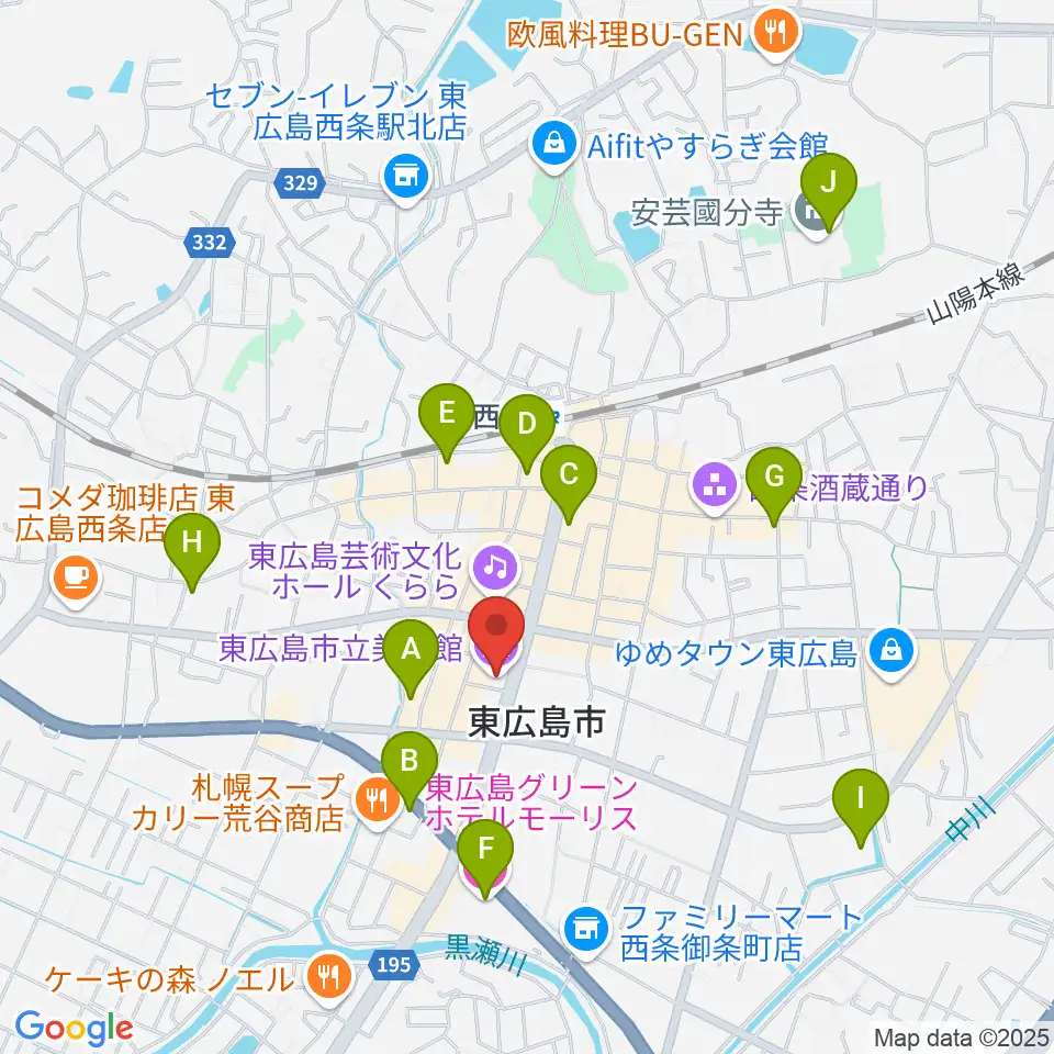 東広島市立美術館周辺のホテル一覧地図