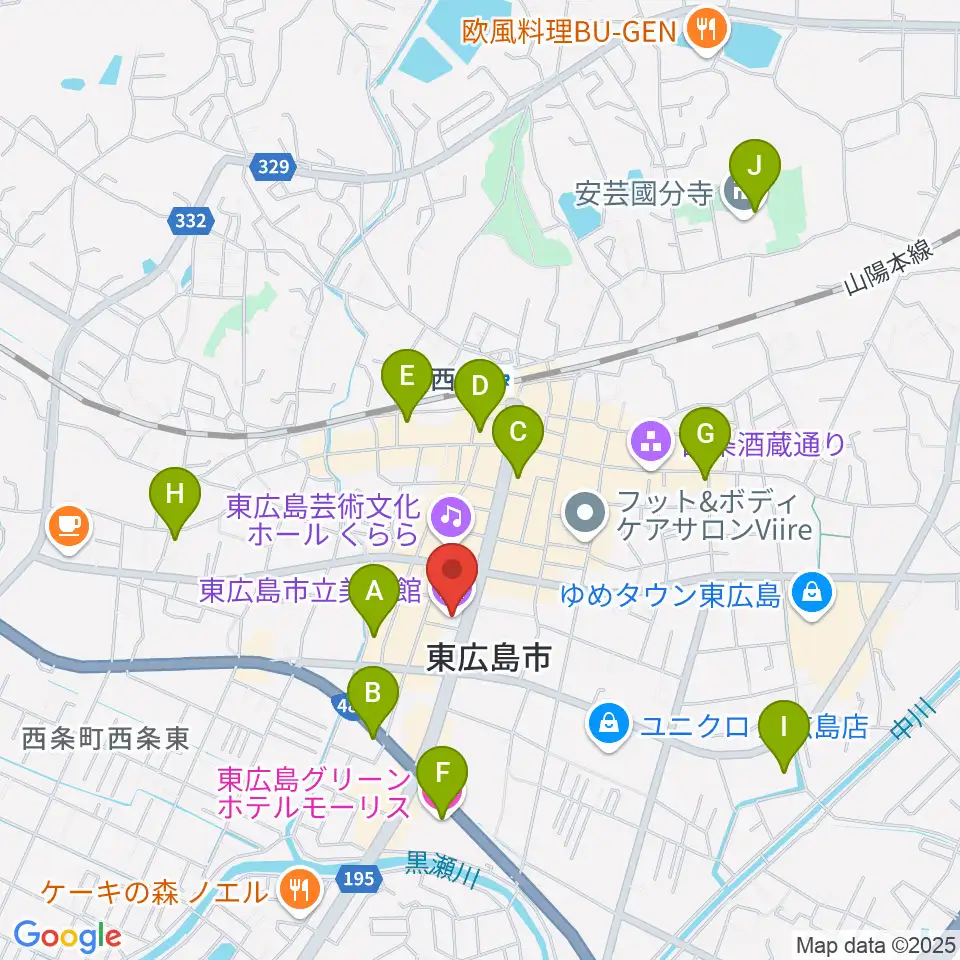 東広島市立美術館周辺のホテル一覧地図
