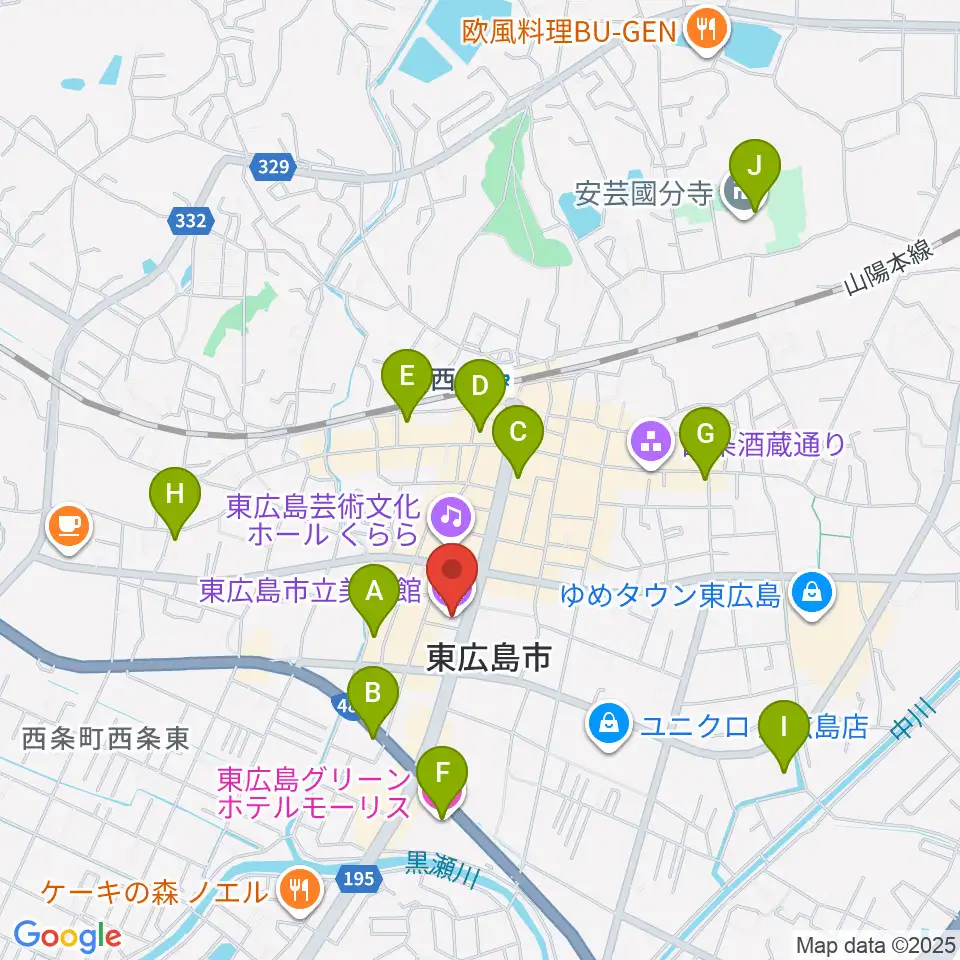 東広島市立美術館周辺のホテル一覧地図