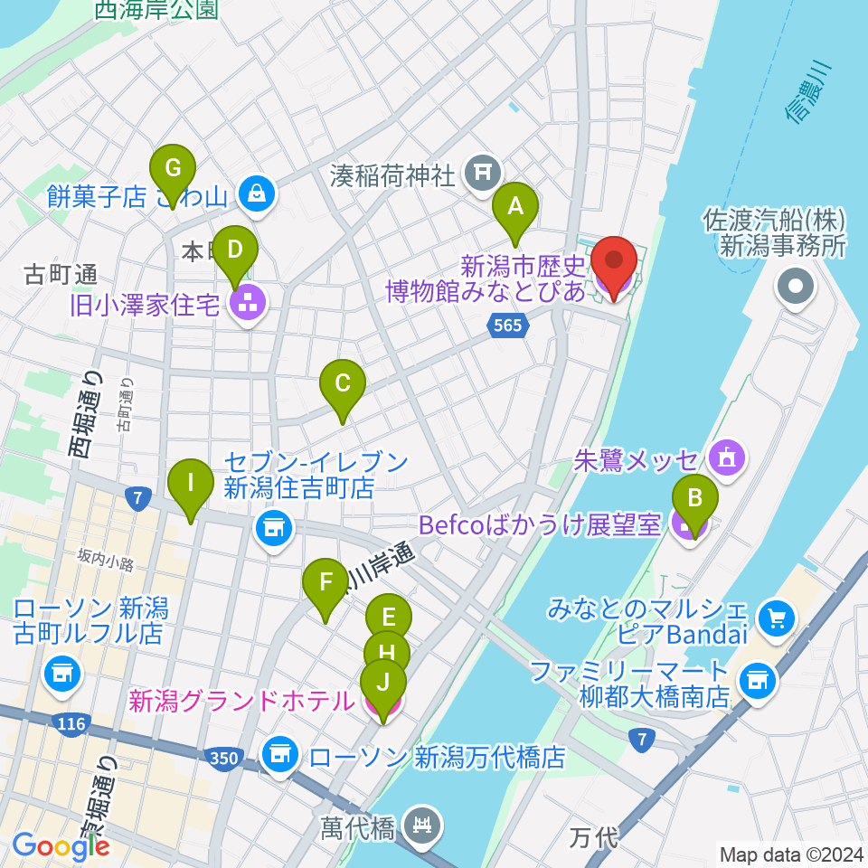 新潟市歴史博物館みなとぴあ周辺のホテル一覧地図