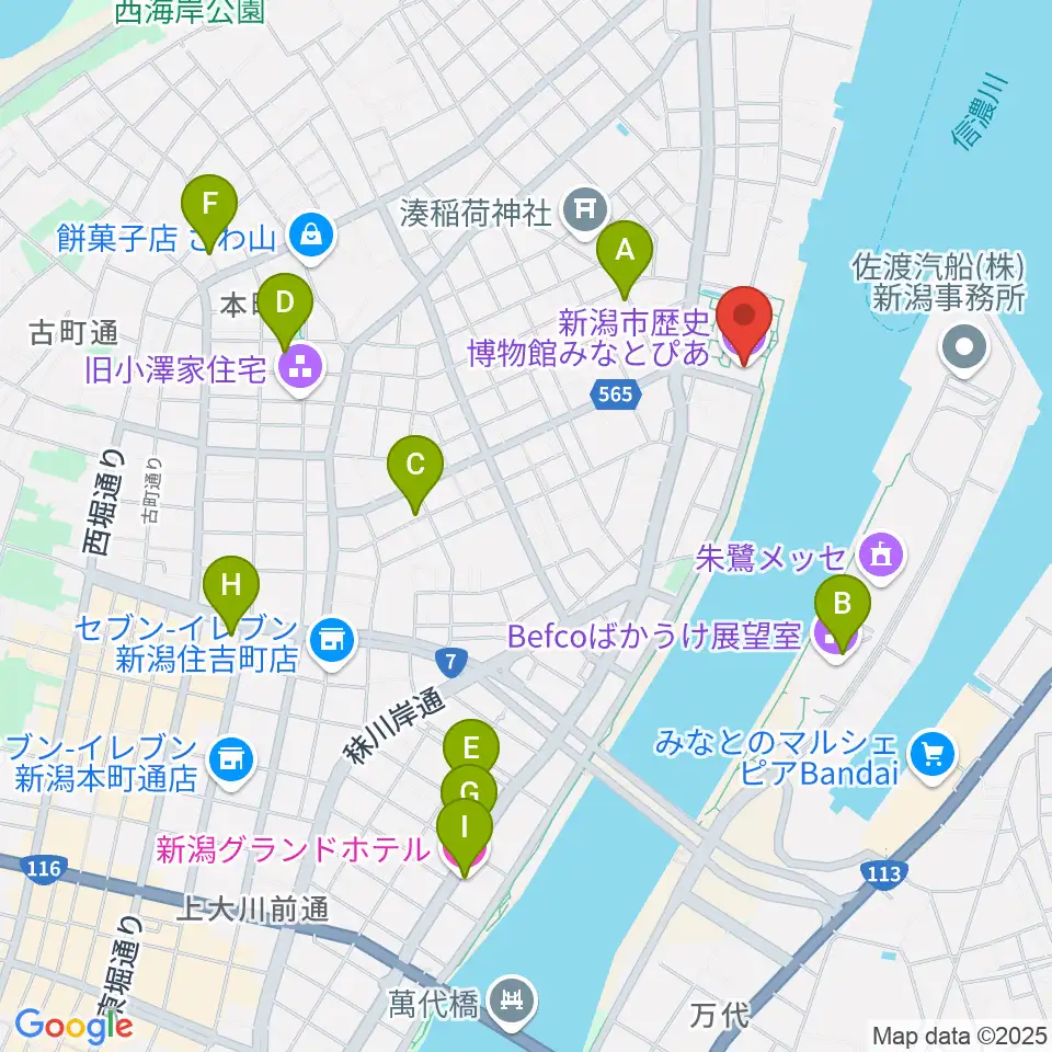 新潟市歴史博物館みなとぴあ周辺のホテル一覧地図