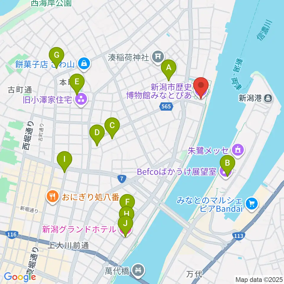 新潟市歴史博物館みなとぴあ周辺のホテル一覧地図