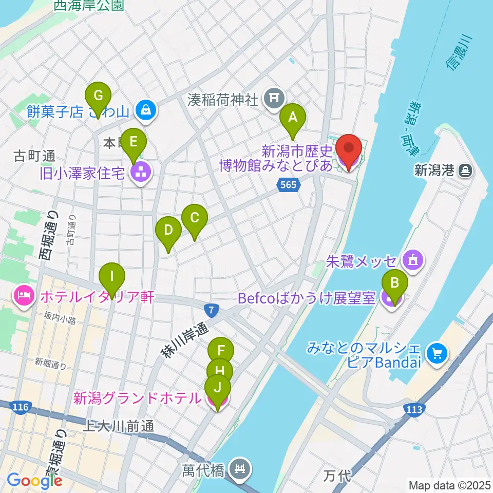 新潟市歴史博物館みなとぴあ周辺のホテル一覧地図