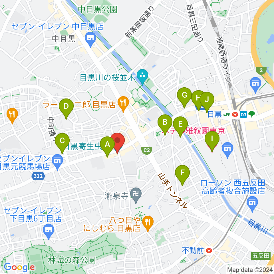 目黒寄生虫館周辺のホテル一覧地図