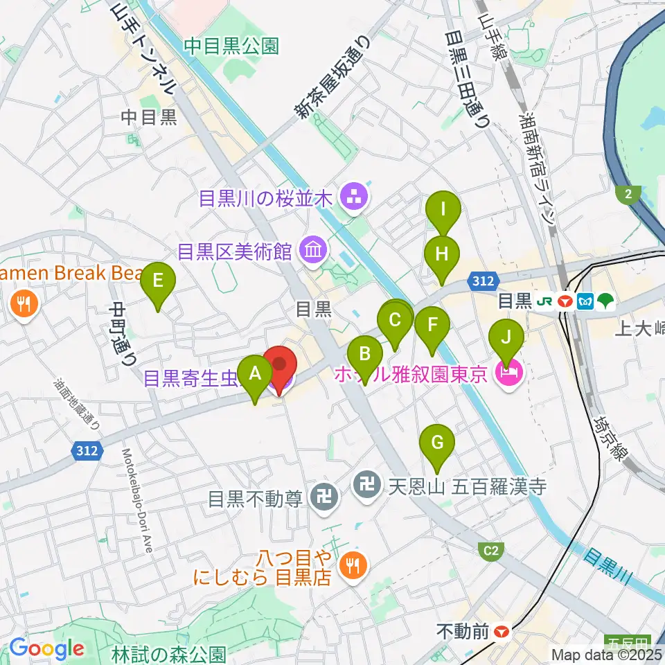 目黒寄生虫館周辺のホテル一覧地図