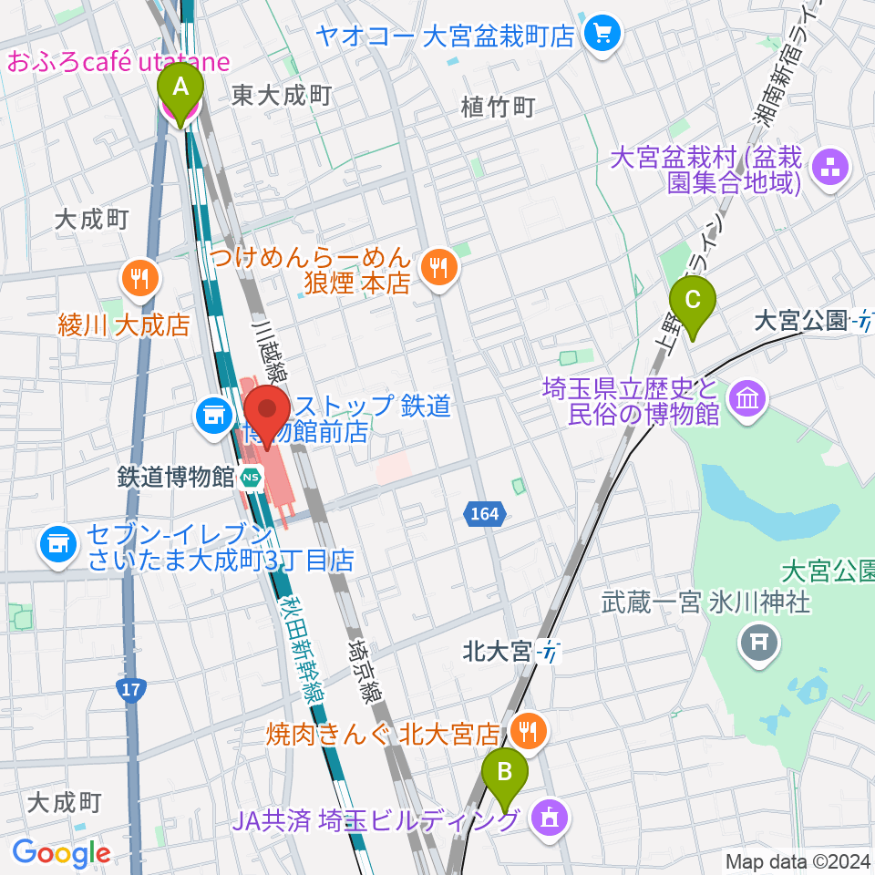 鉄道博物館周辺のホテル一覧地図