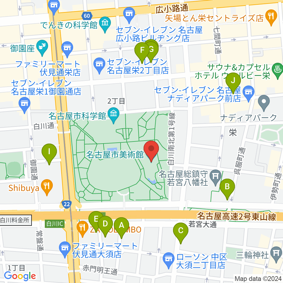 名古屋市美術館周辺のホテル一覧地図