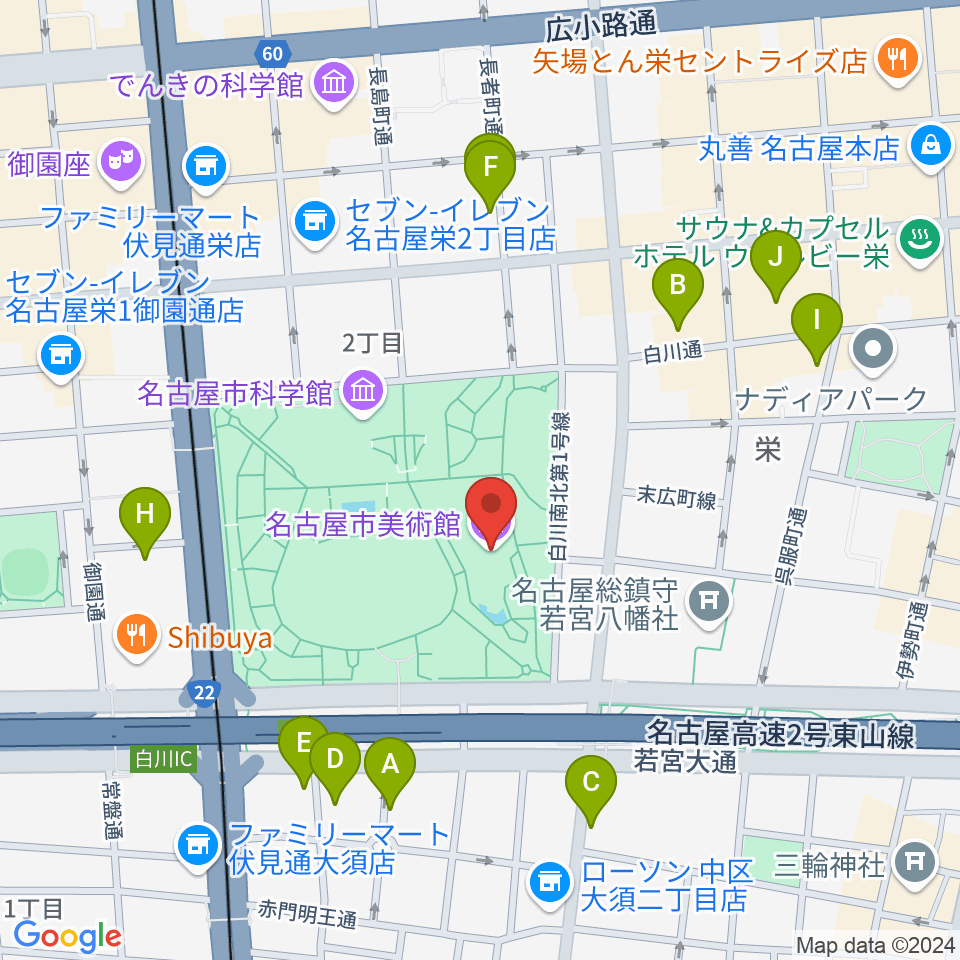 名古屋市美術館周辺のホテル一覧地図