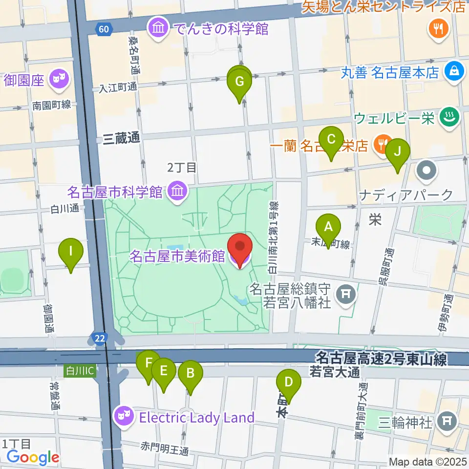 名古屋市美術館周辺のホテル一覧地図