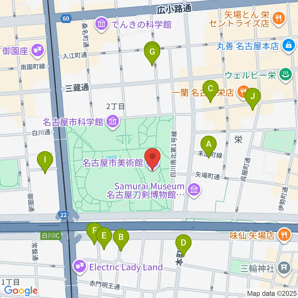 名古屋市美術館周辺のホテル一覧地図