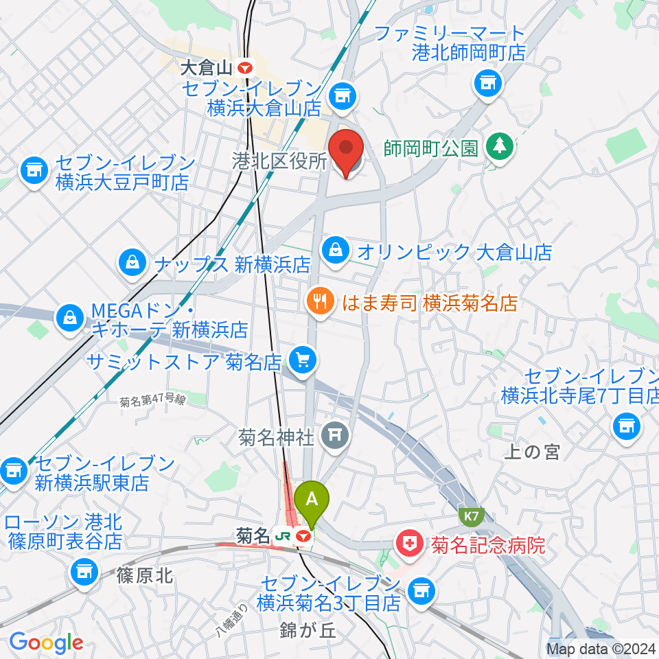 横浜市港北公会堂周辺のホテル一覧地図