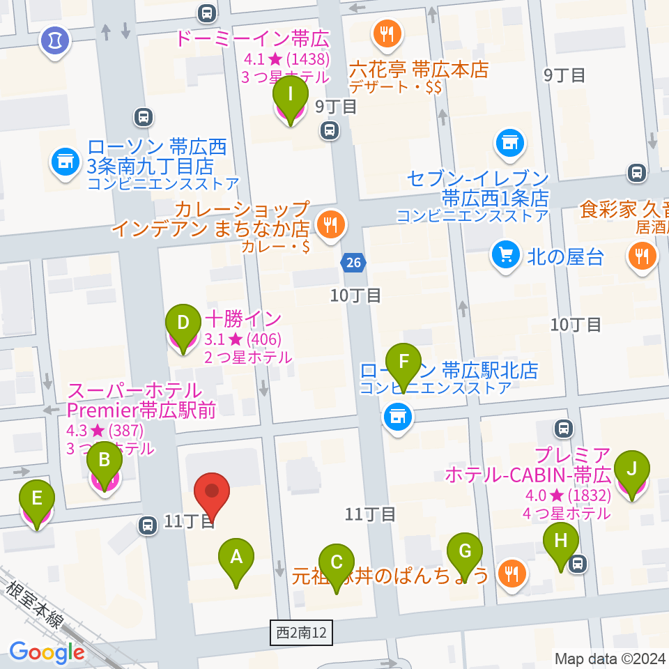 シネマ太陽帯広周辺のホテル一覧地図