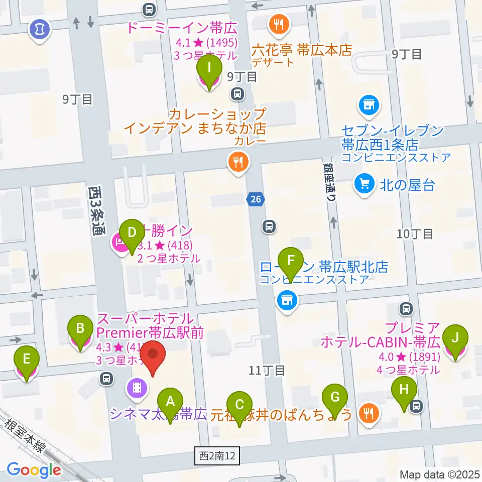 シネマ太陽帯広周辺のホテル一覧地図