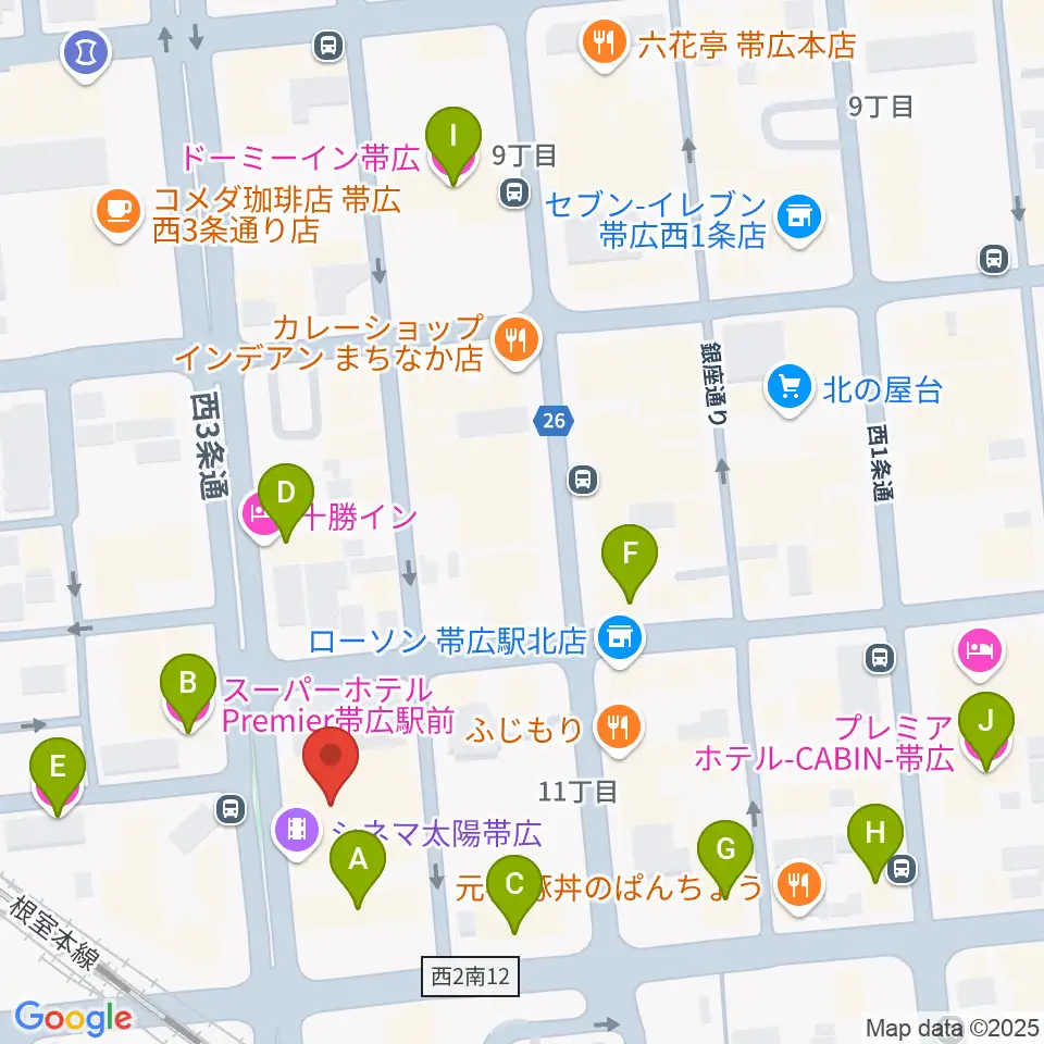 シネマ太陽帯広周辺のホテル一覧地図