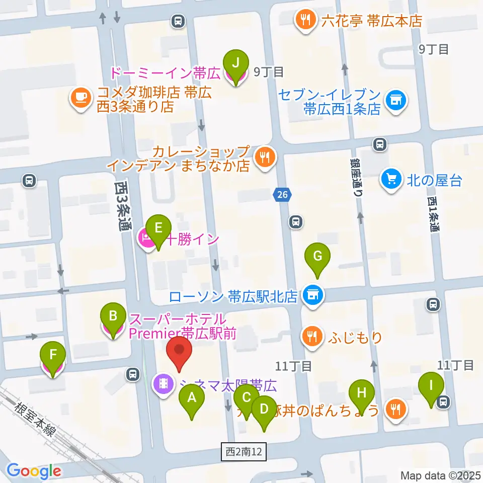 シネマ太陽帯広周辺のホテル一覧地図