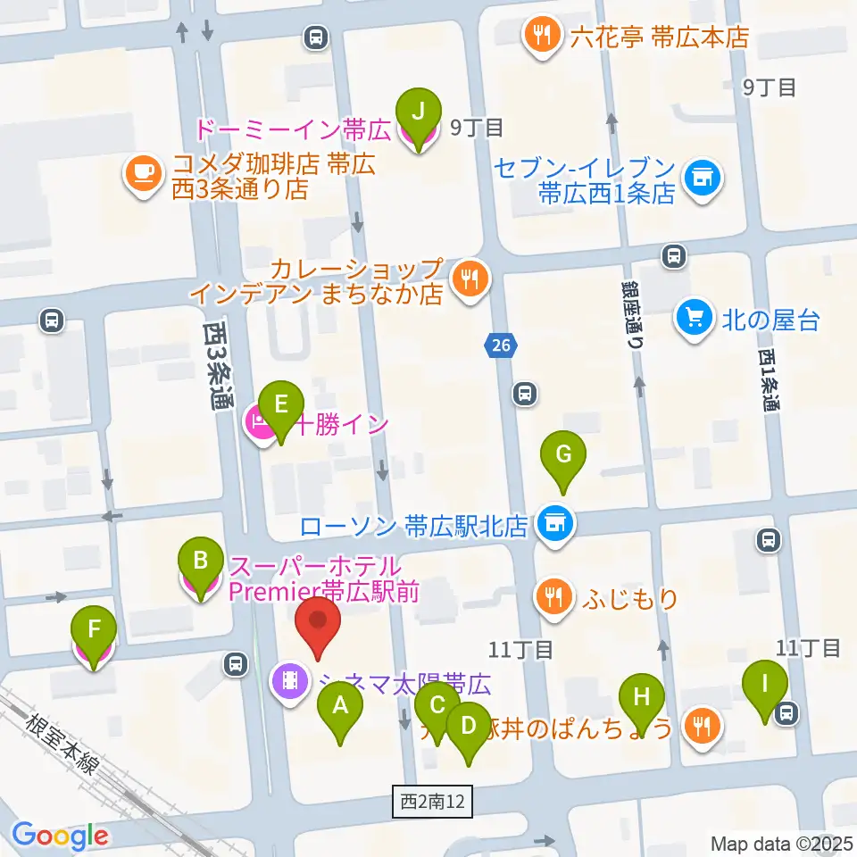 シネマ太陽帯広周辺のホテル一覧地図