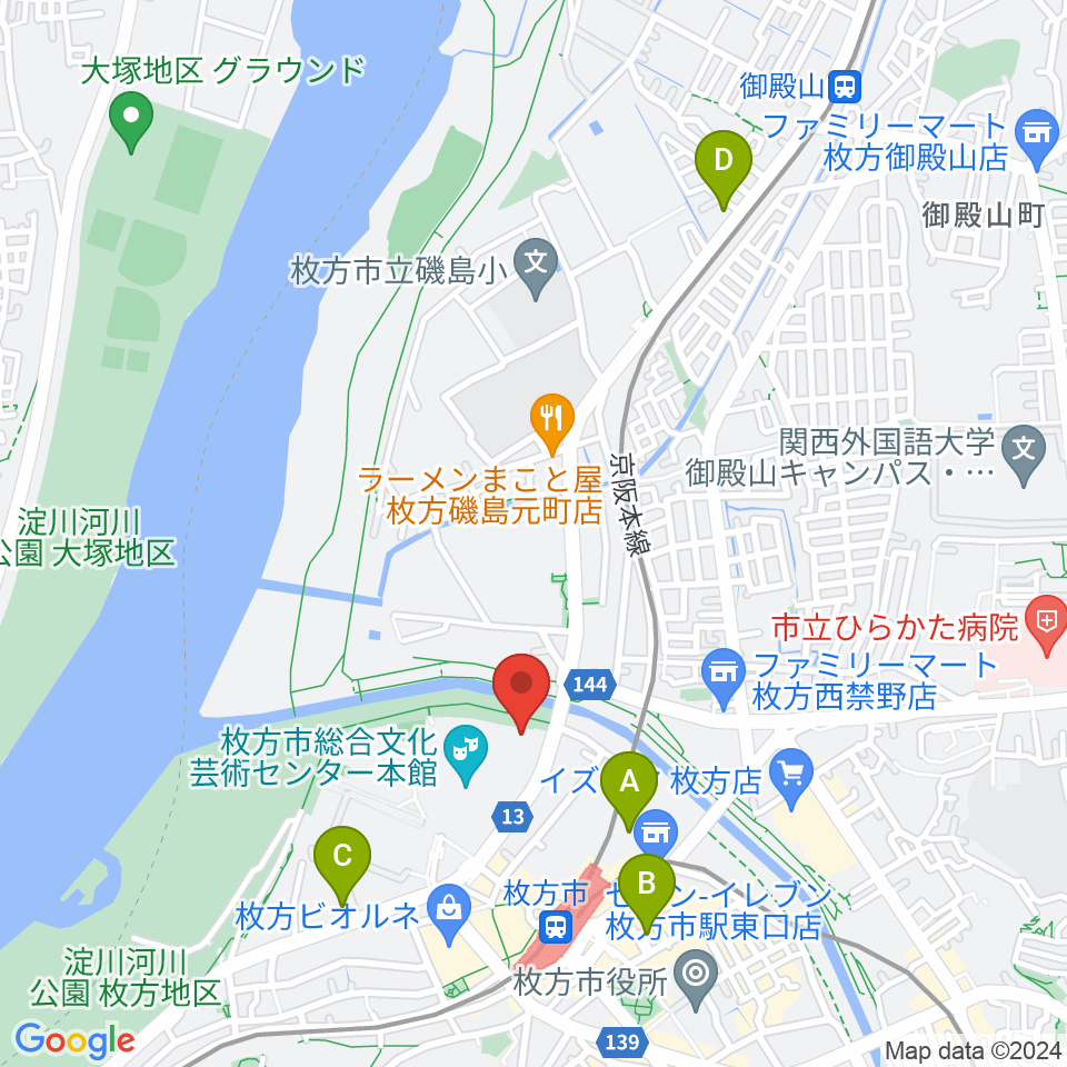 枚方市総合文化芸術センター別館周辺のホテル一覧地図