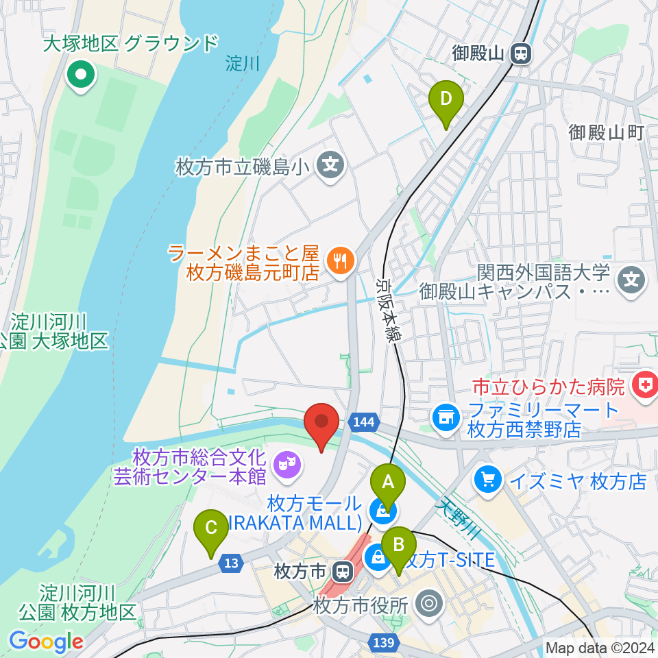 枚方市総合文化芸術センター別館周辺のホテル一覧地図