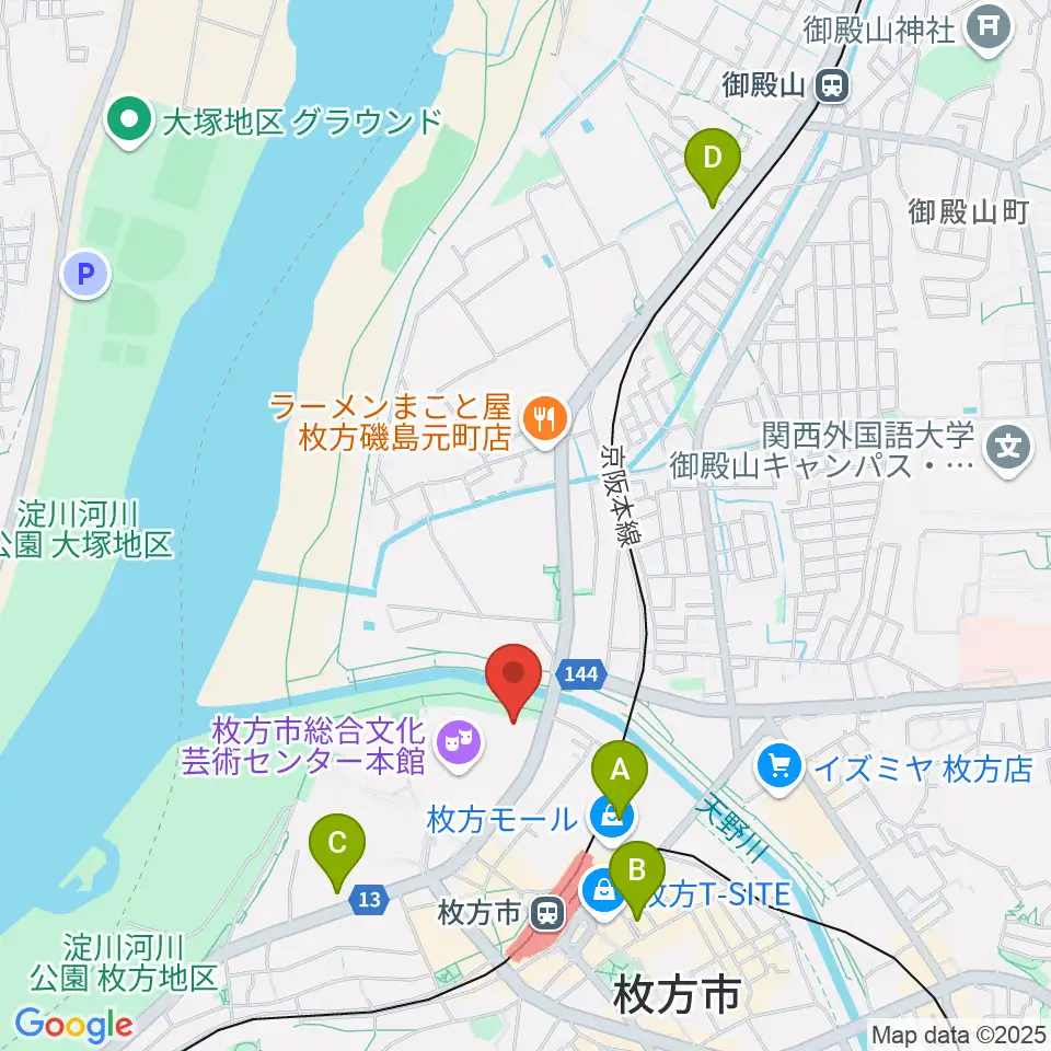 枚方市総合文化芸術センター別館周辺のホテル一覧地図
