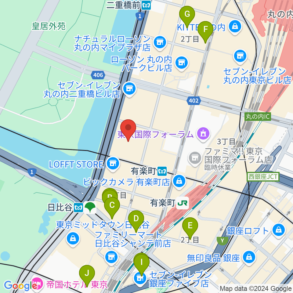 出光美術館周辺のホテル一覧地図