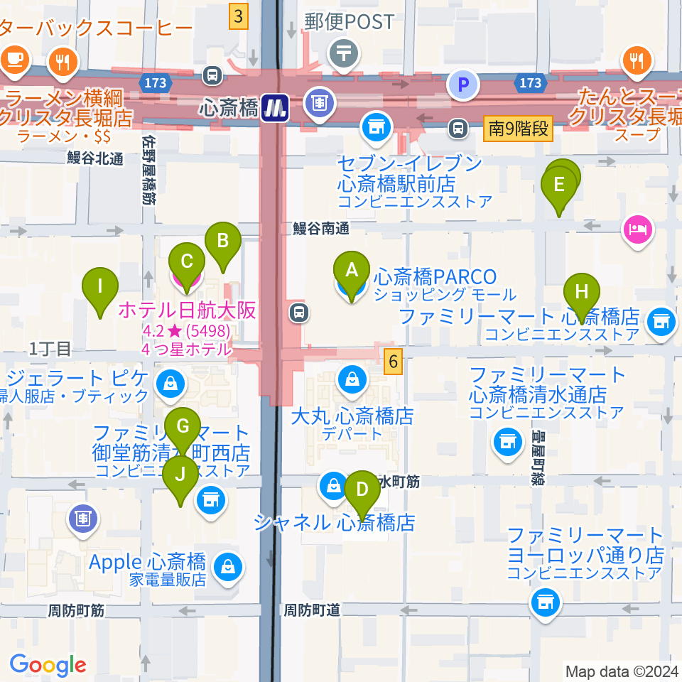 シアタス心斎橋周辺のホテル一覧地図