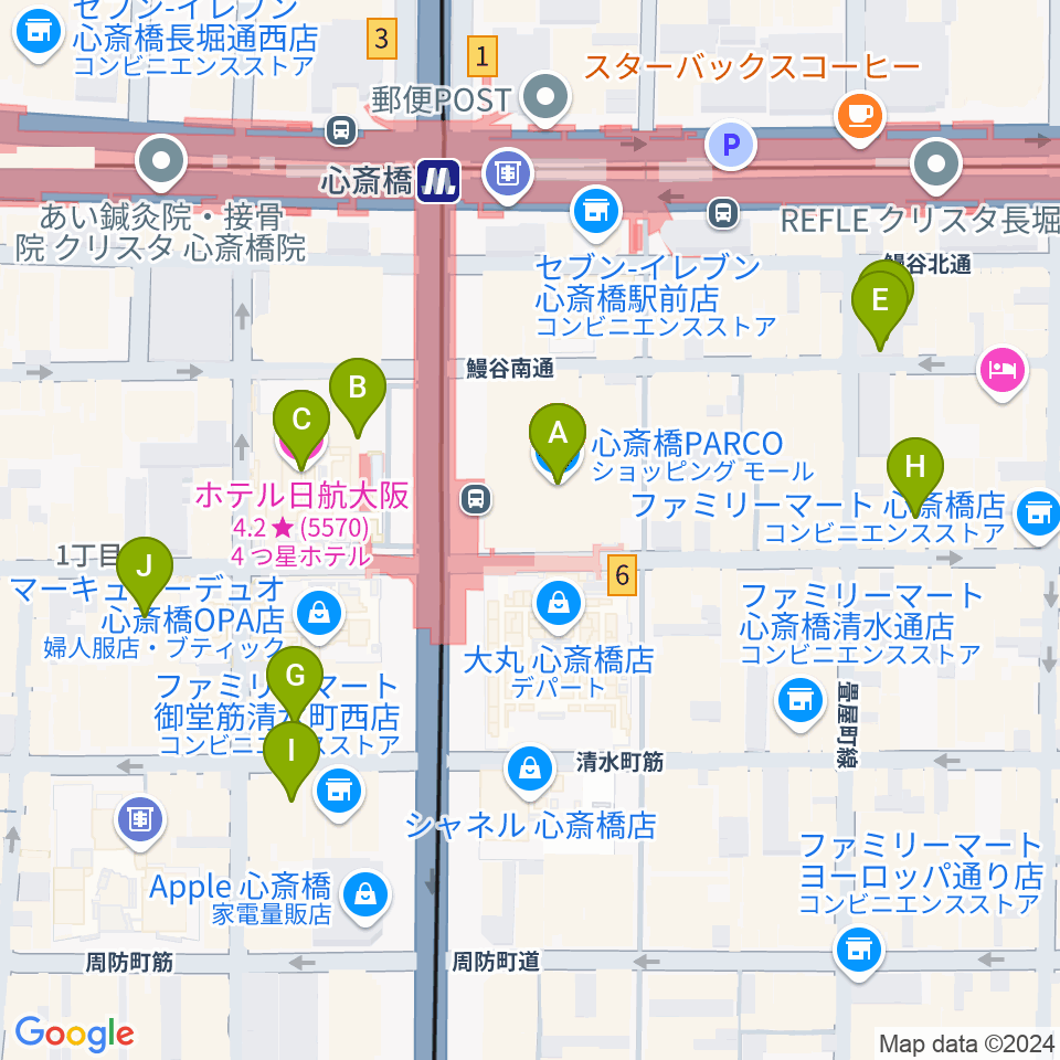 シアタス心斎橋周辺のホテル一覧地図