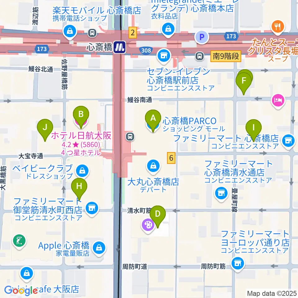 シアタス心斎橋周辺のホテル一覧地図