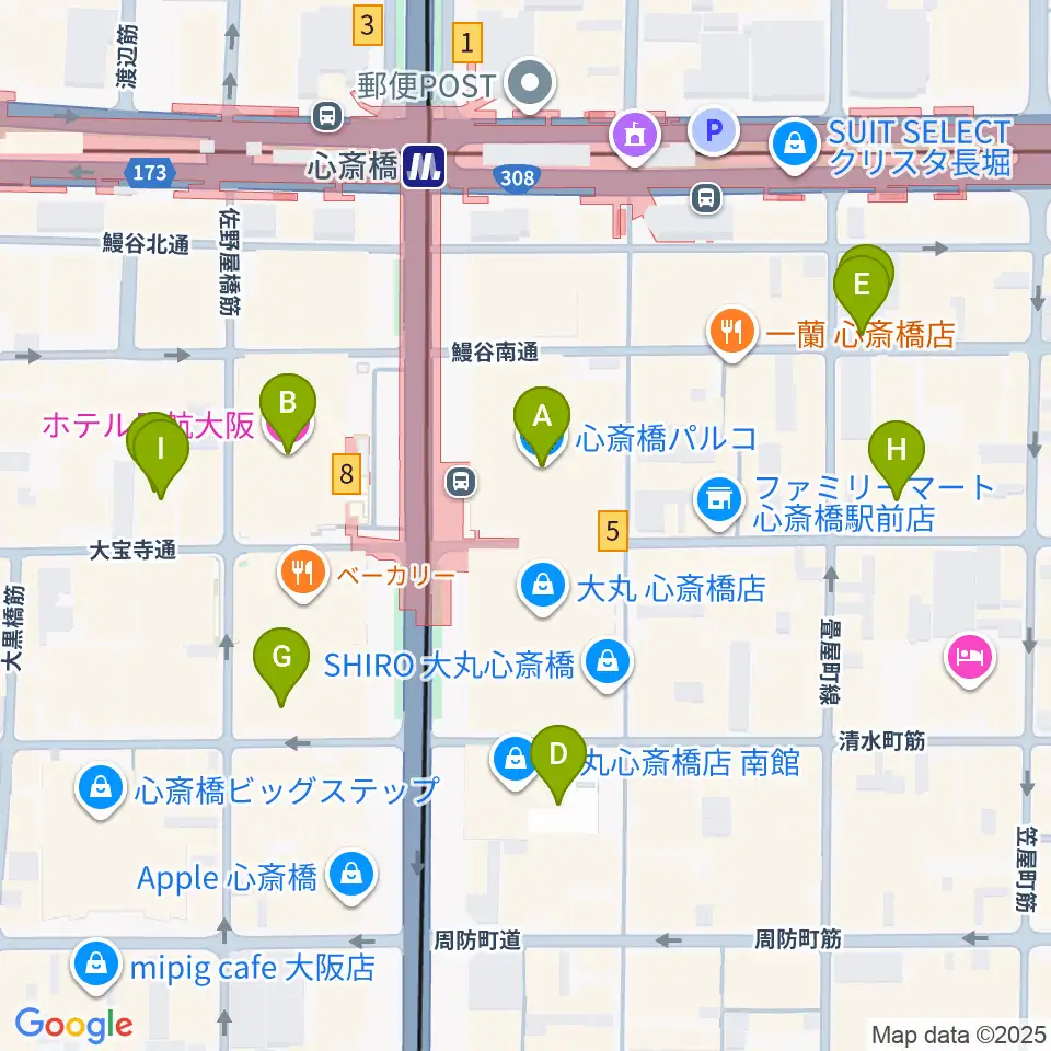 シアタス心斎橋周辺のホテル一覧地図