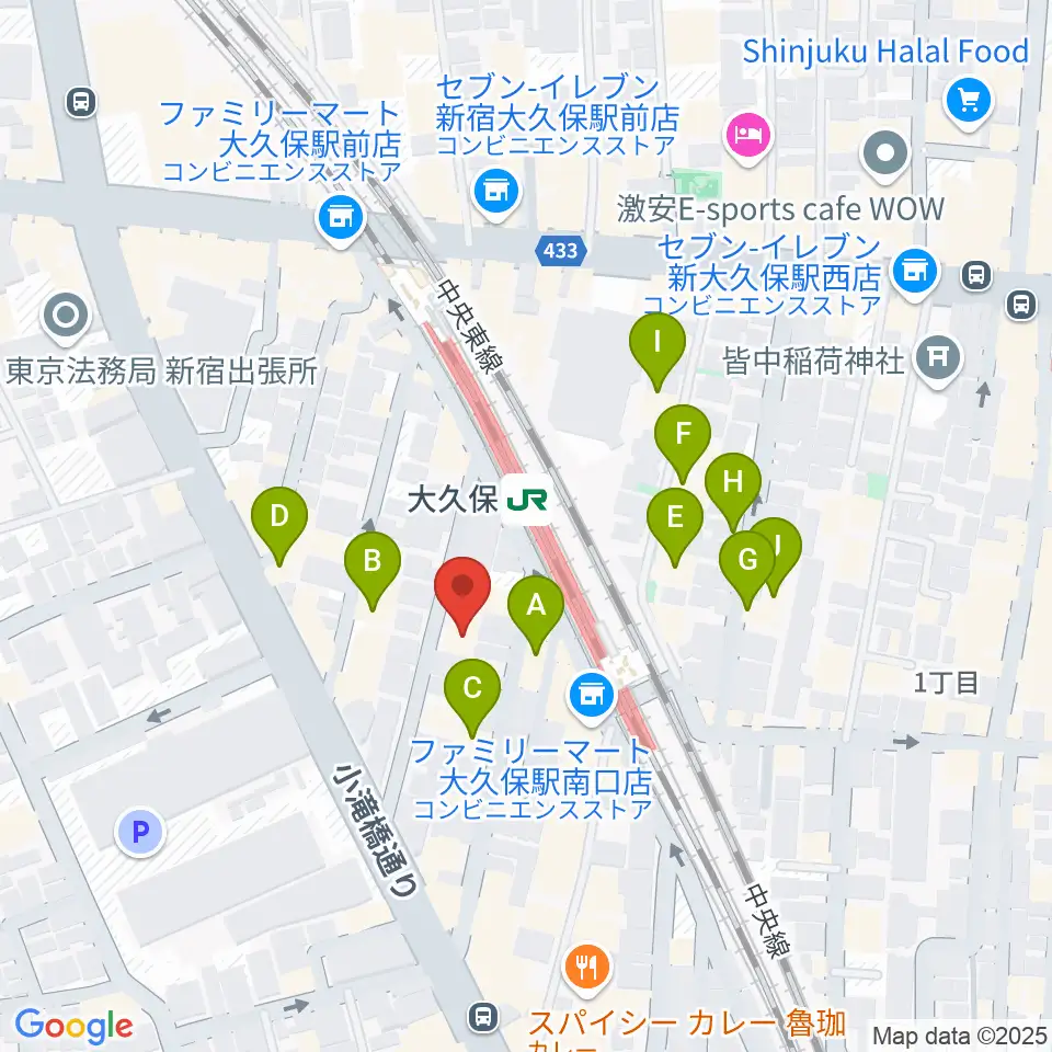 ON AIR 大久保スタジオ周辺のホテル一覧地図