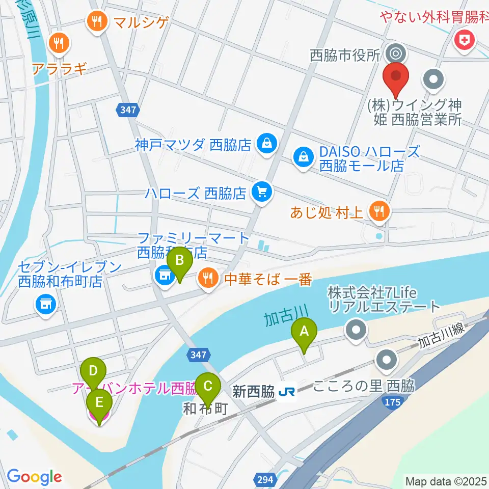 西脇市市民交流施設オリナス周辺のホテル一覧地図