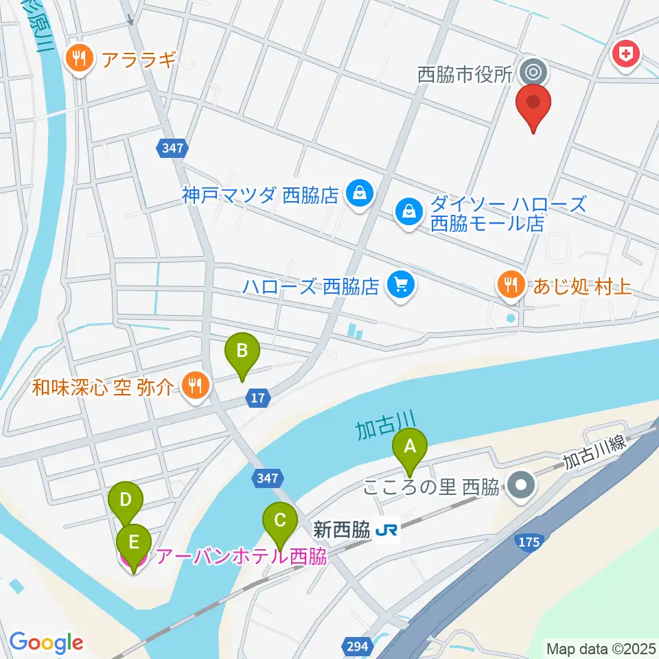 西脇市市民交流施設オリナス周辺のホテル一覧地図