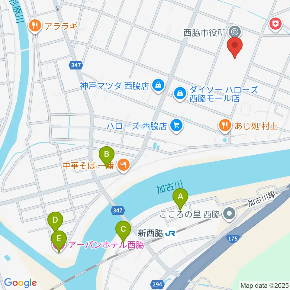 西脇市市民交流施設オリナス周辺のホテル一覧地図