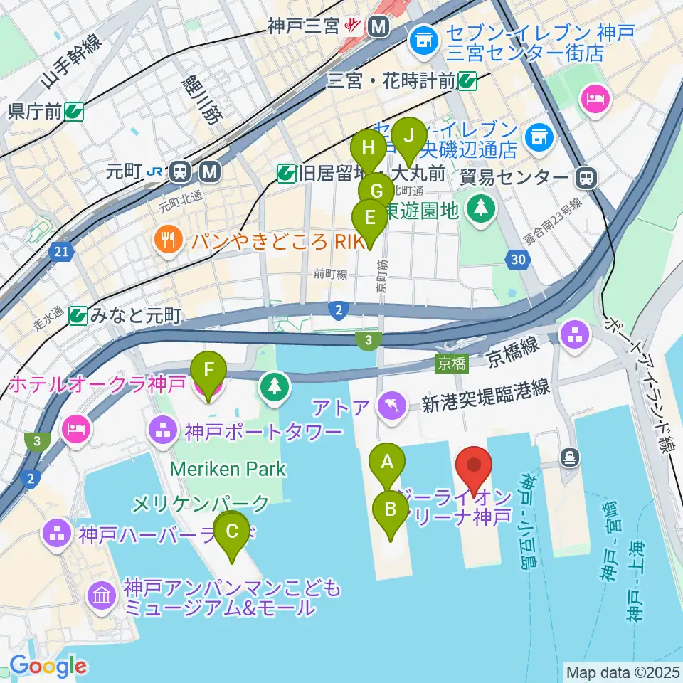 ジーライオンアリーナ神戸周辺のホテル一覧地図