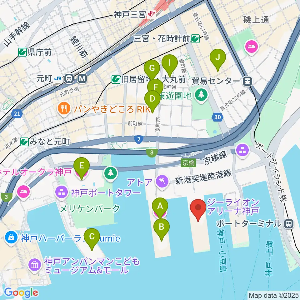 ジーライオンアリーナ神戸周辺のホテル一覧地図