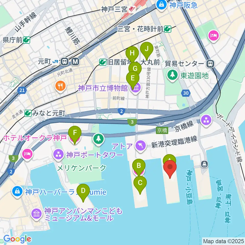 ジーライオンアリーナ神戸周辺のホテル一覧地図